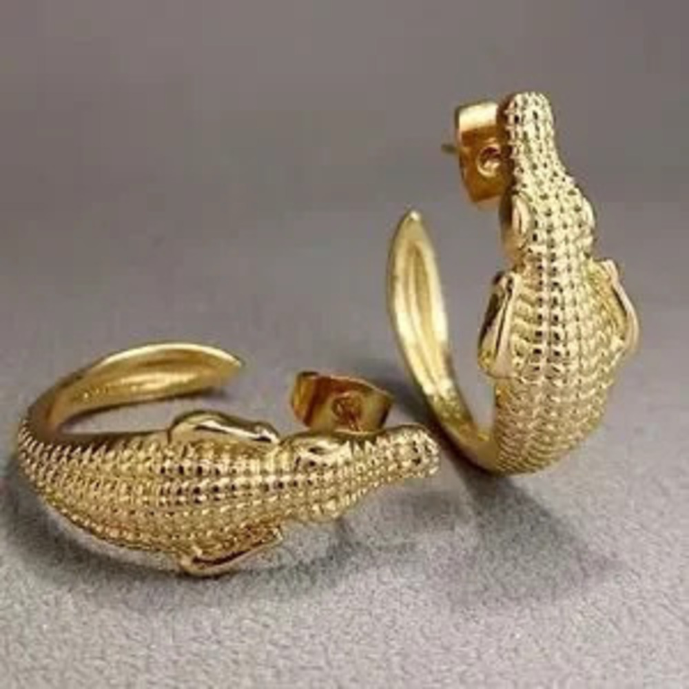 Gold Alligator Hoop Earrings